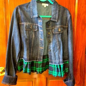 Brand New Umgee Denim Jacket with Flannel Plaid pleated hem